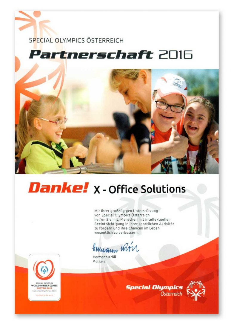 Sponsorurkunde Special Olympics